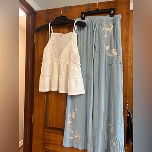 POL outfit white tank and baby blue floral pants new size medium